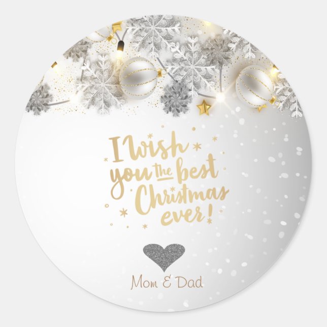 Sticker Rond Ornements Je Vous Souhaite Le Meilleur Noël Jamais (Devant)