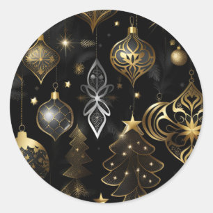 Sticker Rond Ornements Traditionnels Argent Et Or