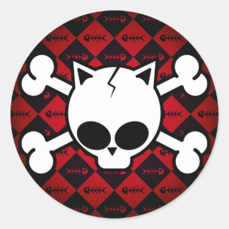 Sticker Rond Os crâne et chat