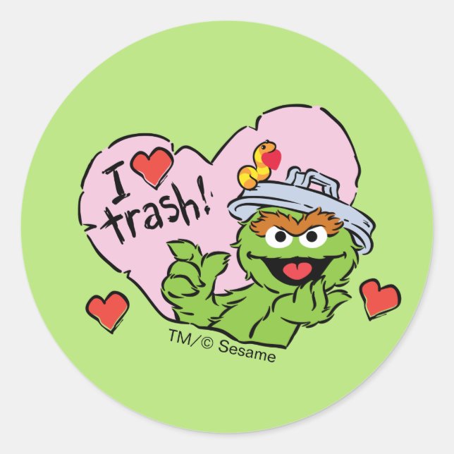Sticker Rond Oscar "I Love Trash" Valentine (Devant)