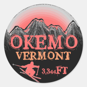 Sticker Rond Ostickers d'élévation d'art de ski rose Okemo Verm