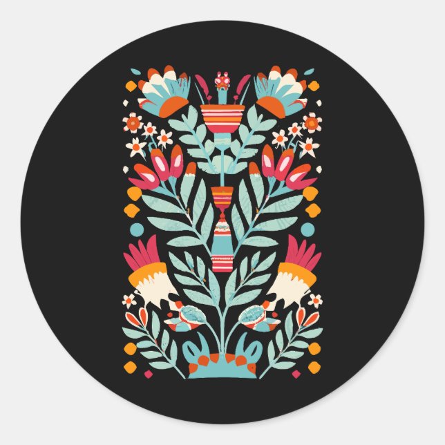 Sticker Rond Otomi Flower Motif mexicain Floral Art (Devant)