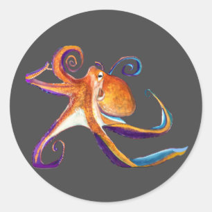 Sticker Rond Otopus vie marine aquarelle art