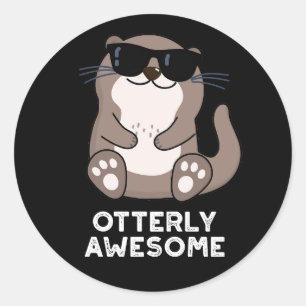 Sticker Rond Otter Animal Otter Pun Dark BG
