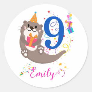 Sticker Rond Otter Anniversaire Fille Fête Ballons colorés Thèm