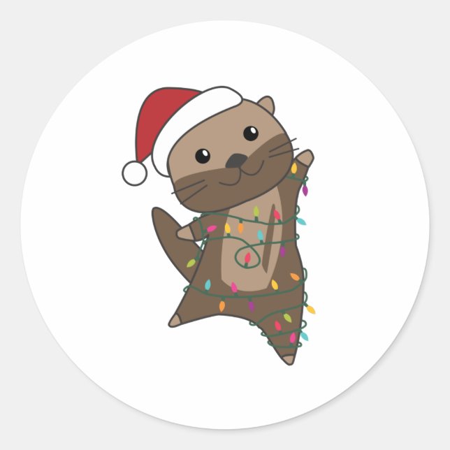 Sticker Rond Otter Christmas Snow Winter Animals Otter (Devant)