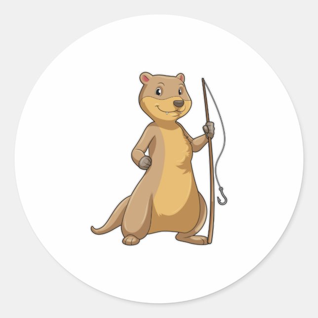 Sticker Rond Otter comme Fisher avec canne à pêche (Devant)