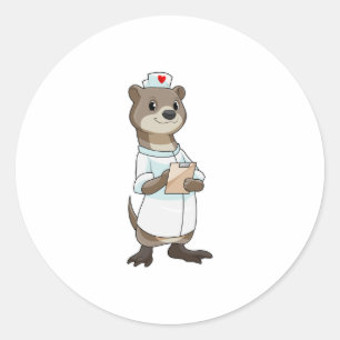Sticker Rond Otter comme infirmière avec coeur