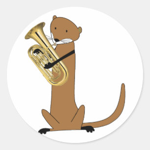 Sticker Rond Otter Jouer l'Euphonium