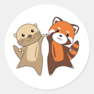 Sticker Rond Otter Red Panda Sweet Animaux Pour Enfants Classiq