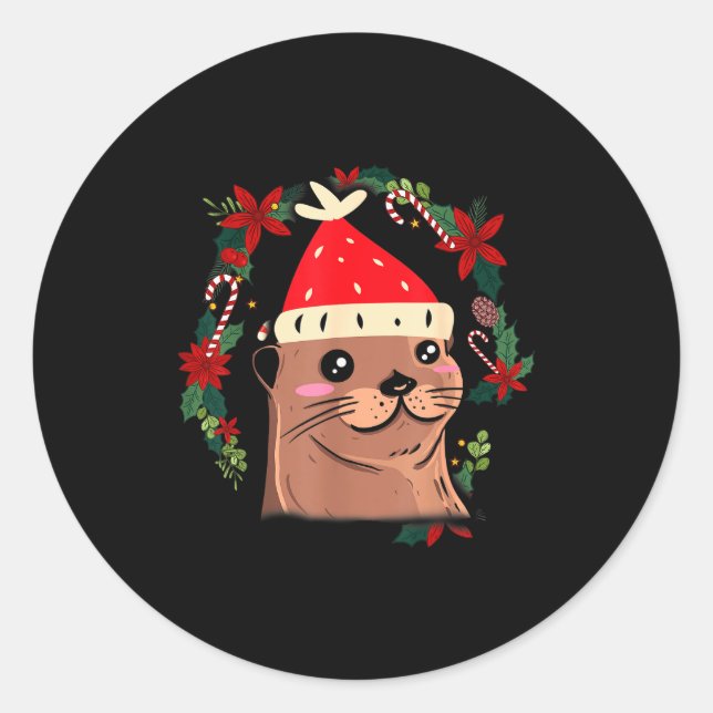 Sticker Rond Otter Ugly Christmas Christmas Winter  (Devant)
