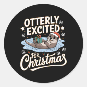 Sticker Rond Otterly Excitée Pour Christmas Otter Amoureux des 