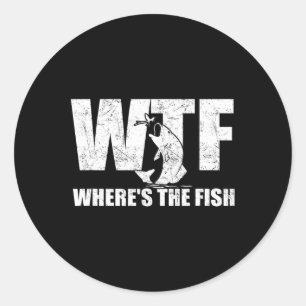Sticker Rond Où est le poisson Mens drôle de pêche cadeaux père