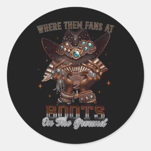 Sticker Rond Où Ils Vont Aux Bottes Sur La Ligne Da Ground Cowg