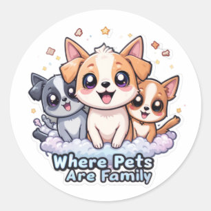 Sticker Rond Où Les Animaux De Compagnie Sont Famille Mignonne 