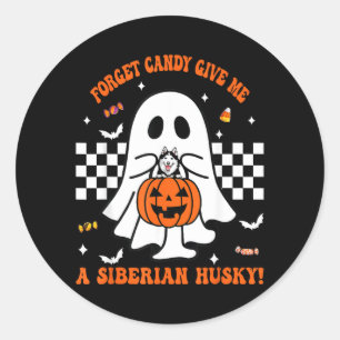 Sticker Rond Oubliez les bonbons donnez un husky sibérien Hallo