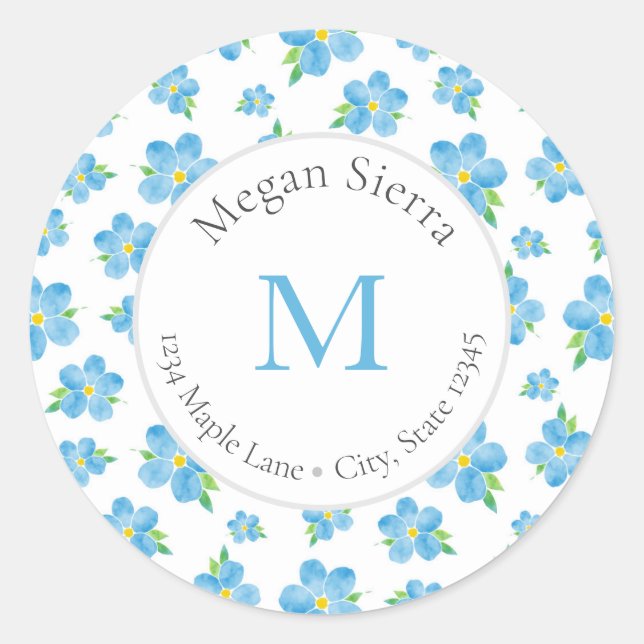 Sticker Rond Oubliez-moi non Aquarelle Motifs de fleurs (Devant)