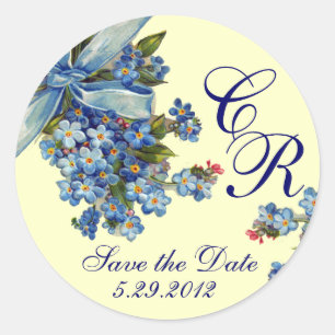 Sticker Rond OUBLIEZ-MOI NOTES MONOGRAM, MARIAGE PARTI bleu