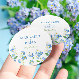 Sticker Rond Oubliez-moi pas Bleu et Blanc Mariage marié Groom