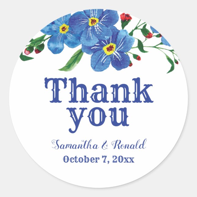 Sticker Rond Oubliez-moi pas Mariage d'aquarelle bleue (Devant)