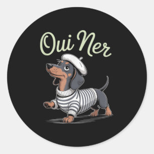 Sticker Rond Oui Ner Dachshund Wiener Dog Humour français Funny