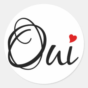 Sticker Rond Oui, oui, l'art des mots français au coeur rouge