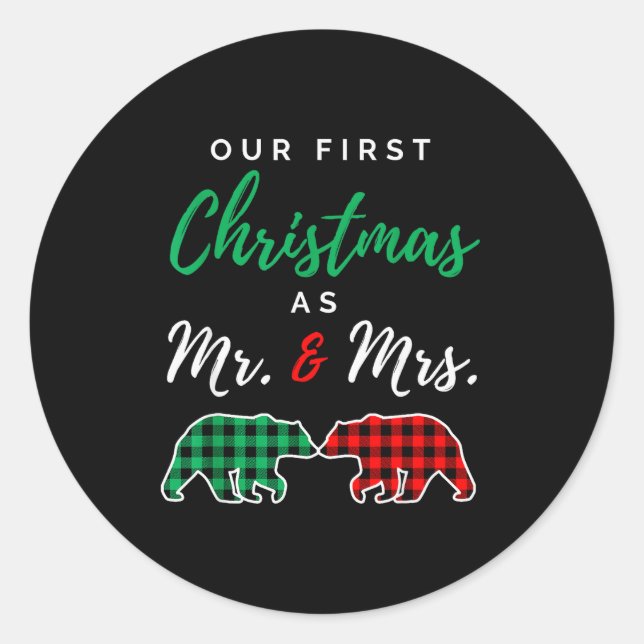 Sticker Rond Our First Christmas As Mr. And Mrs. Buffalo Plaid  (Devant)