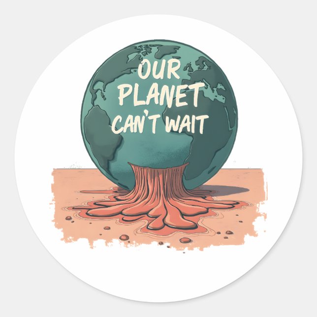 Sticker Rond Our Planet Can’t Wait – Climate Action (Devant)