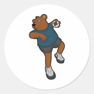 Sticker Rond Ours à Handball joueur avec Handball
