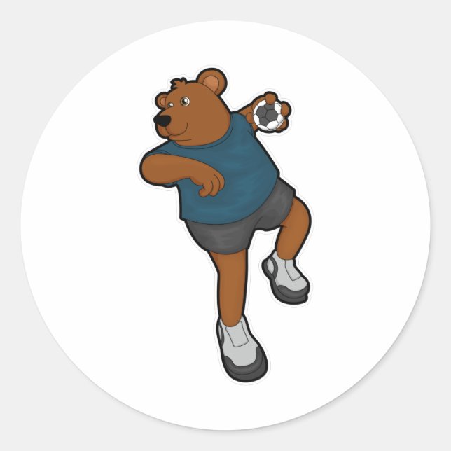 Sticker Rond Ours à Handball joueur avec Handball (Devant)
