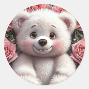 Sticker Rond Ours à motif floral adorable – Cadeau doux, romant