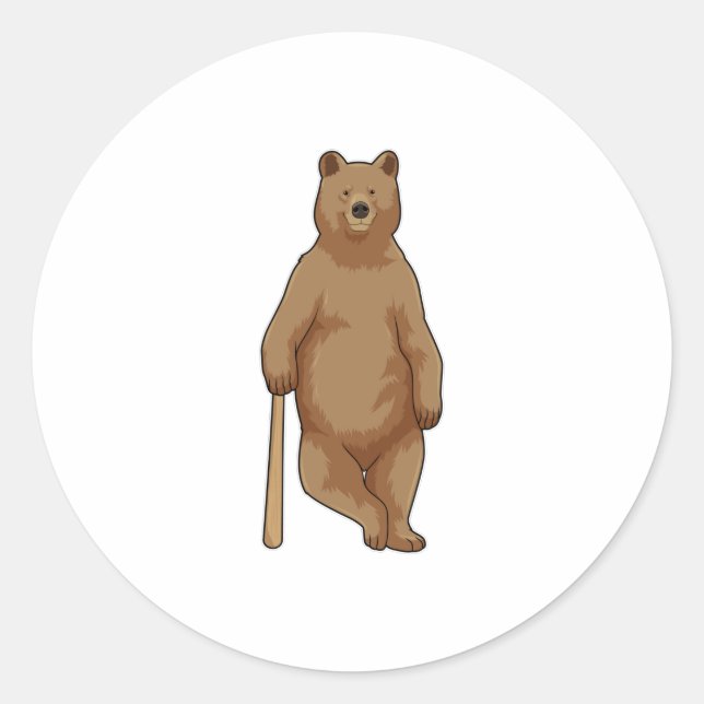 Sticker Rond Ours au baseball avec batte de baseball (Devant)