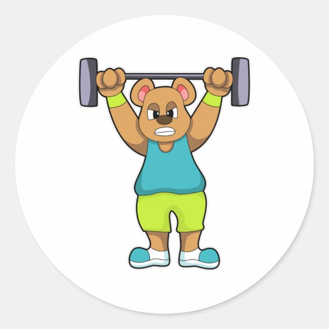 Sticker Rond Ours au Bodybuilding avec Barbell (Devant)