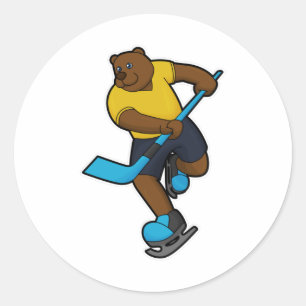 Sticker Rond Ours au hockey sur glace avec bâton de hockey sur