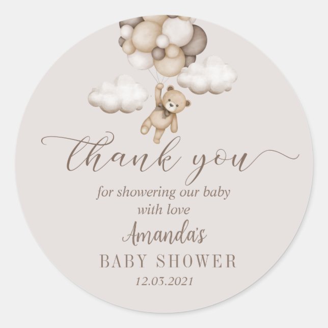 Sticker Rond Ours Avec Balloons Merci (Devant)