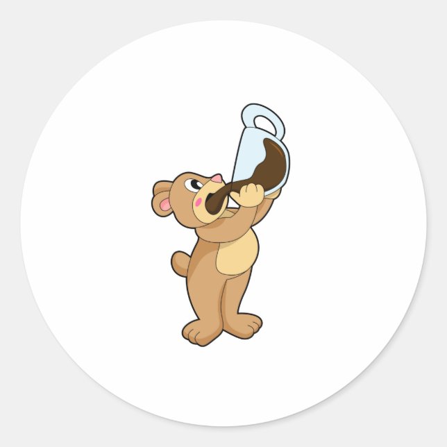 Sticker Rond Ours avec café Coupe (Devant)