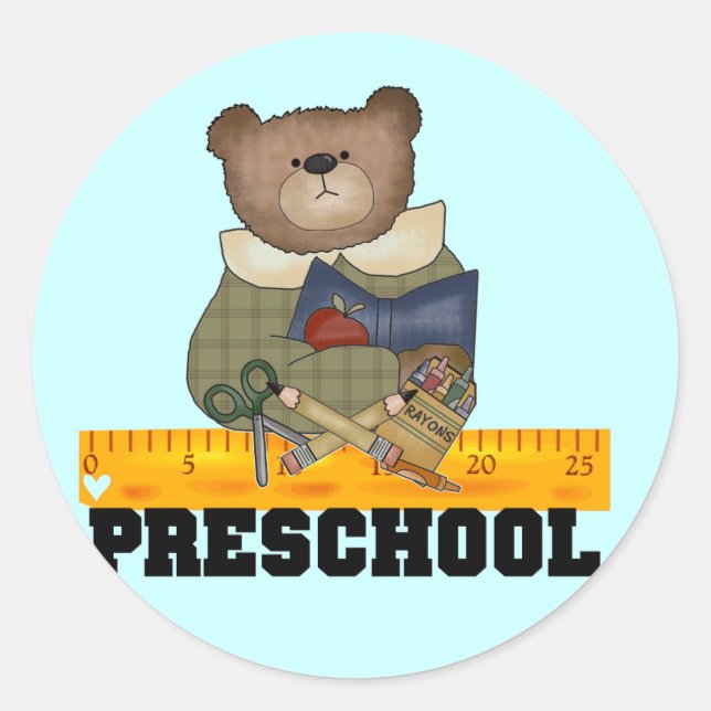 Sticker Rond Ours avec la règle Tshirts et cadeaux préscolaires (Devant)