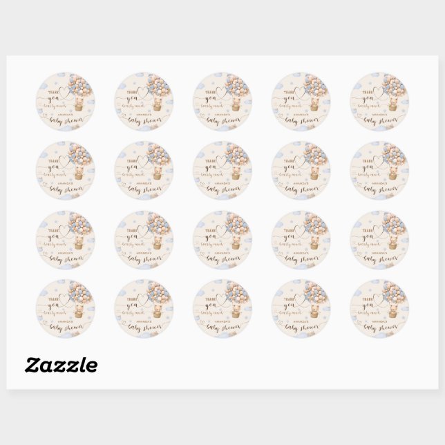 Sticker Rond Ours Ballons Bearly Wait Garçon douche Merci (Feuille)