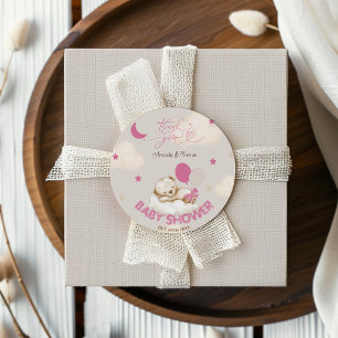 Sticker Rond Ours Ballons rose vif Baby shower Merci