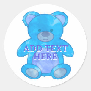 Sticker Rond Ours Bébé Cute En Bleu Texte Personnalisé