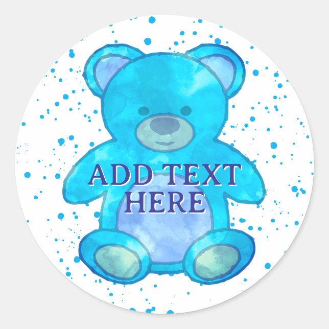 Sticker Rond Ours Bébé Cute En Bleu Texte Personnalisé (Devant)