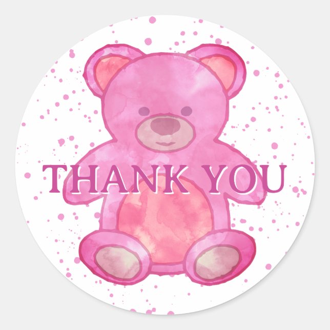 Sticker Rond Ours Bébé Cute En Merci Personnalisé Rose (Devant)