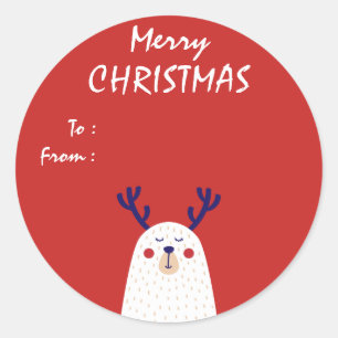Sticker Rond Ours blanc avec Antlers Cadeau de Noël personnalis