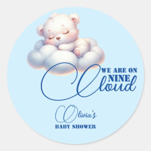 Sticker Rond Ours bleu Nous sommes sur le nuage neuf Baby showe