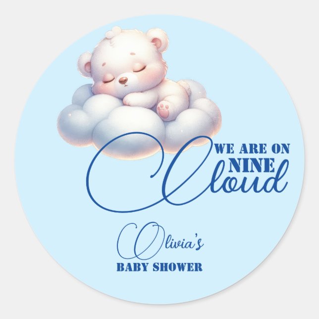 Sticker Rond Ours bleu Nous sommes sur le nuage neuf Baby showe (Devant)