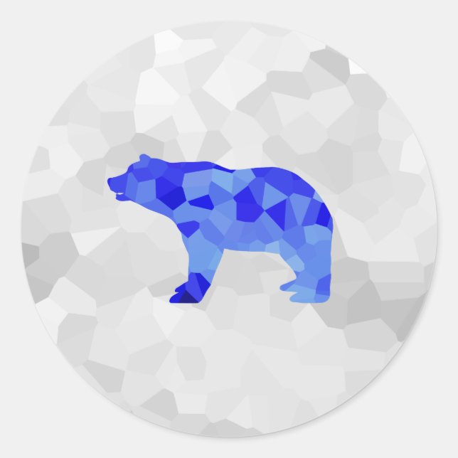 Sticker Rond Ours bleu polaire Géométrique Hiver Neige Blizzard (Devant)