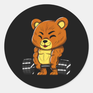 Sticker Rond Ours Bodybuilder Musculation Muscle Gym Haltérophi