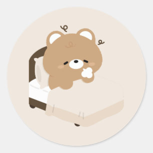 Sticker Rond Ours Brun Fatigué Mignon