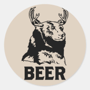 Sticker Rond Ours + Cerf = Bière