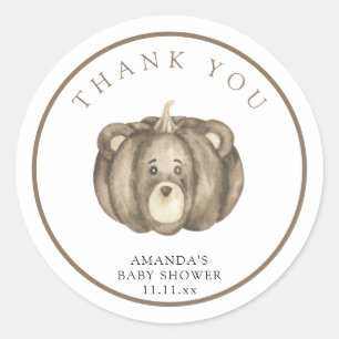 Sticker Rond Ours citrouille d'automne - merci